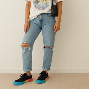 CONVERSE ALL STAR Chuck Taylor Men 5 Women 7 Black & Rainbow Low Sneakers Shoes